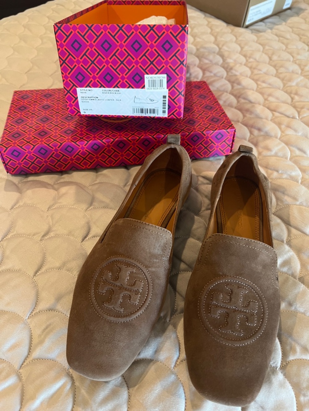 Tory Burch Brown Suede Logo Slip-On Flats